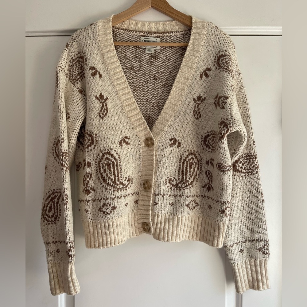 American Eagle Paisley Cropped Cardigan Sweater - S
